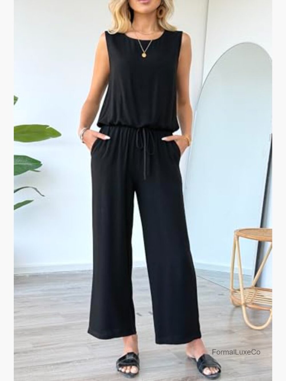 Linen 2 Piece Outfits Sleeveless Tank Top Wide Leg Pants Sets Tracksuit Casual - Picture 2 of 7